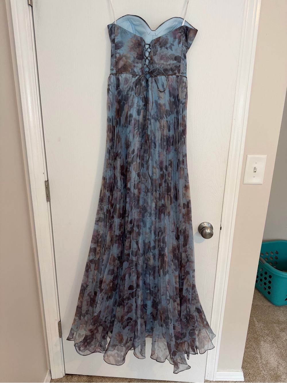 NWT Lulu's Beautiful Day Blue Multi Floral Print Organza Strapless Maxi Dress - Picture 6 of 12